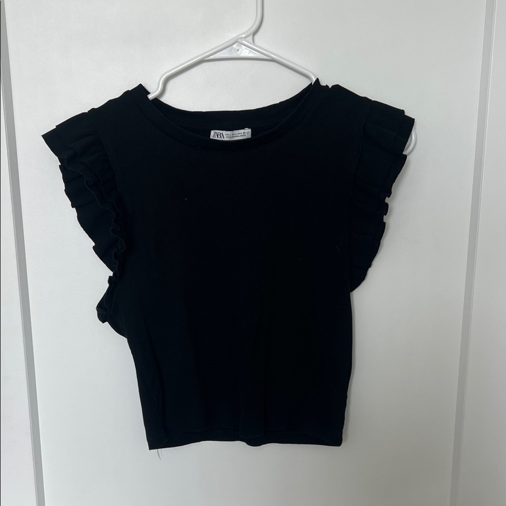 Zara Black Ruffled Sleeve Top